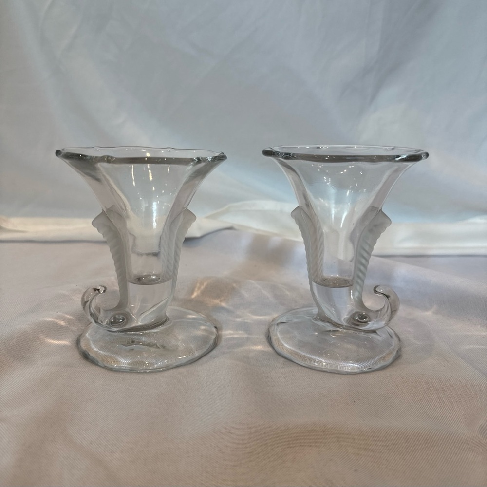 Pair of Duncan & Miller Cornucopia Candle Holders / Vases, 1930s Home Decor